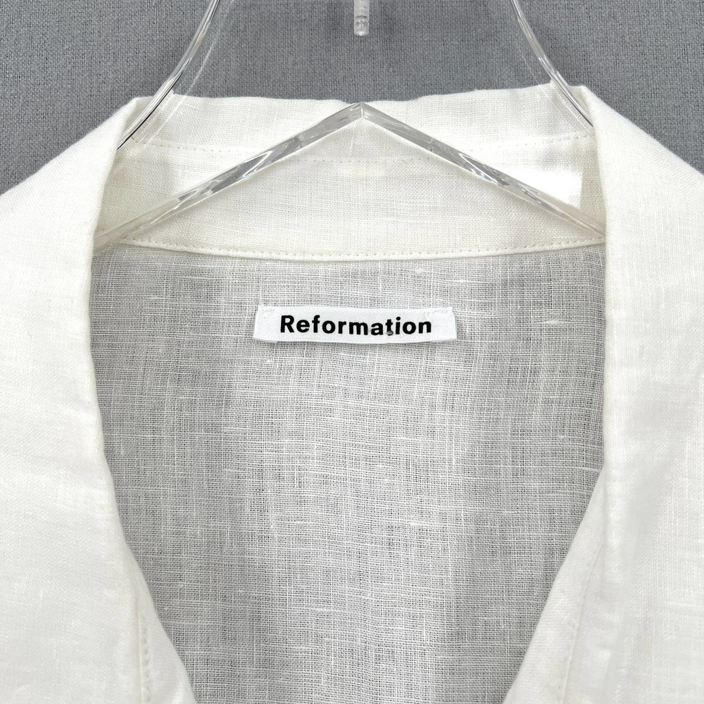 REFORMATION Sky Top Relaxed Linen Shirt Womens Large White Long Sleeve Button Up - Picture 10 of 14